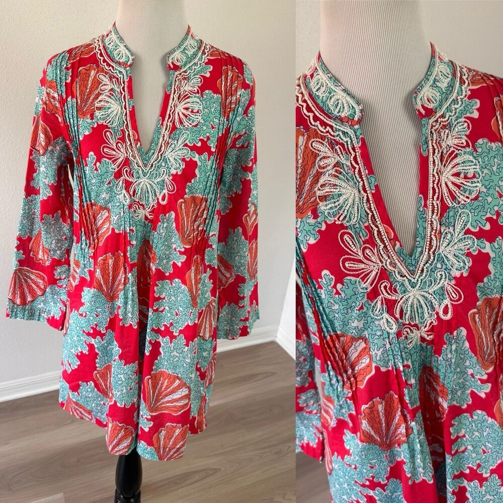 Lilly Pulitzer Tunic Top Beaded Sarasota Sea Shell Coralina Resort S